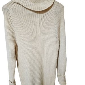 - Mon Repos 100% Handmade Alpaca Wool Cowl Neck Ribbed Sweater Ivory LL